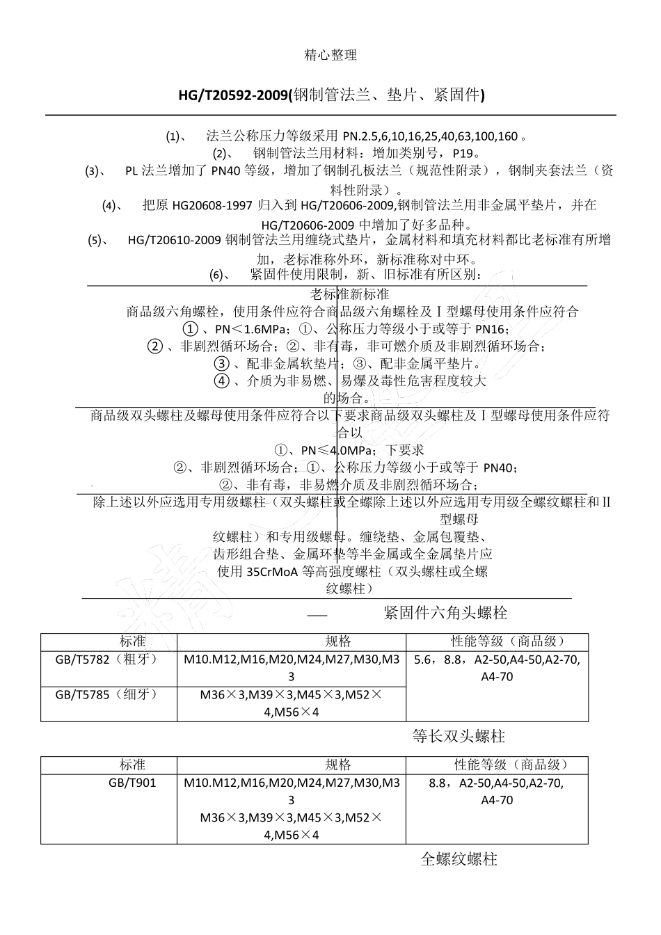 HGT205922009《钢制管法兰、垫片、紧固件》新旧标准对比_第1页
