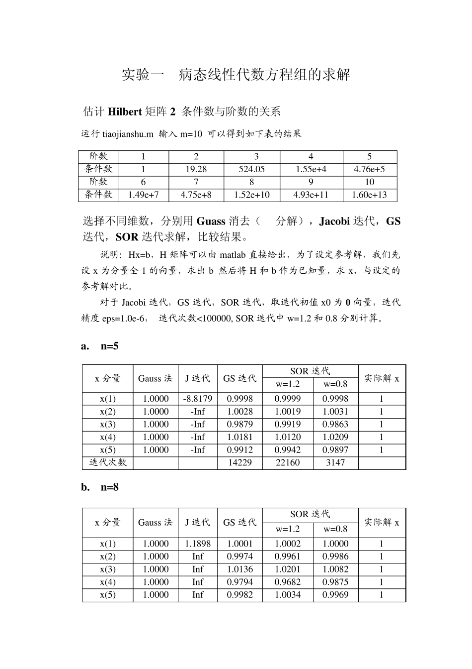 Hilbert矩阵病态线性代数方程组的求解_第1页