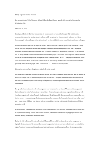 Hillary39;sSpeechInternetFreedom希拉里演讲《网络自由》