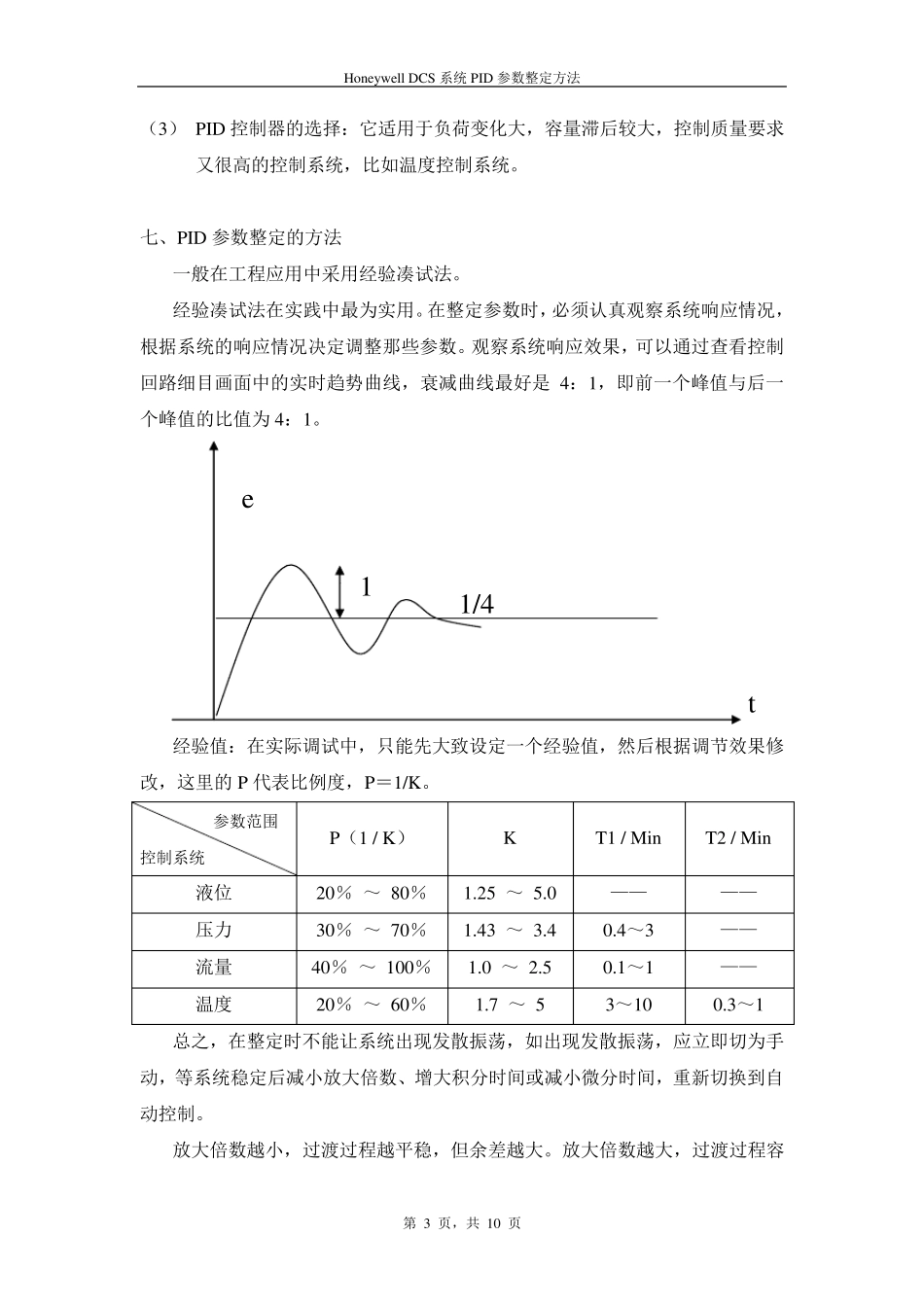 Honeywell_DCS_控制回路PID参数整定方法_第3页
