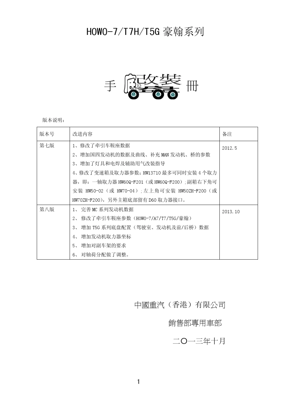 HOWO系列改装手册第8.0版_第1页