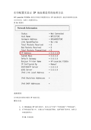 HPLaserJetP1505n网络打印机打印配置页显示IP地址都是零的处理方法