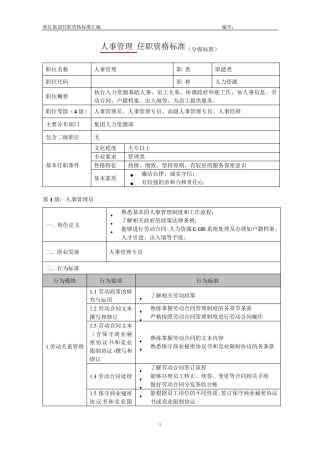 HR任职资格分级标准(人事管理)