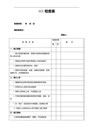 HSE检查表