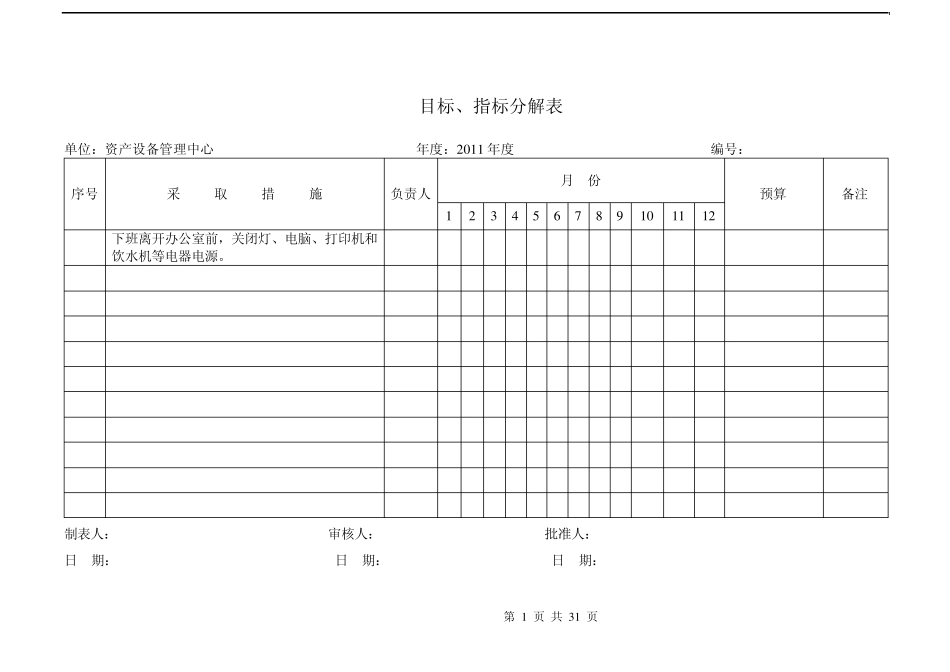 HSE目标、指标分解表_第1页