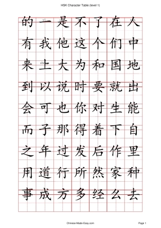 HSK一级汉字表