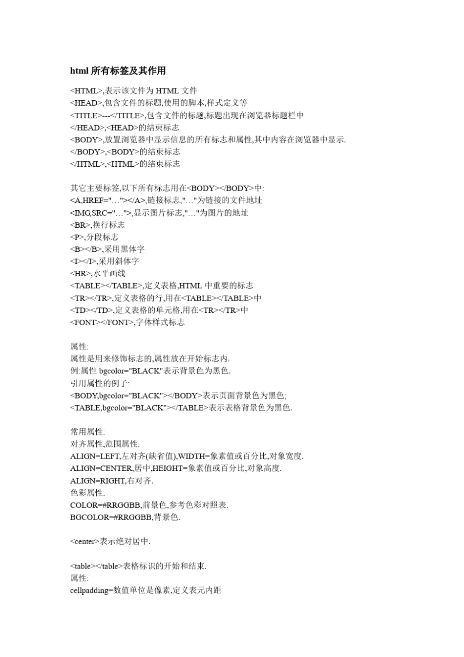 html所有标签及其作用说明_第1页