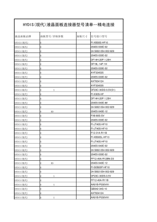 HYDIS(现代)液晶面板连接器型号清单精电连接