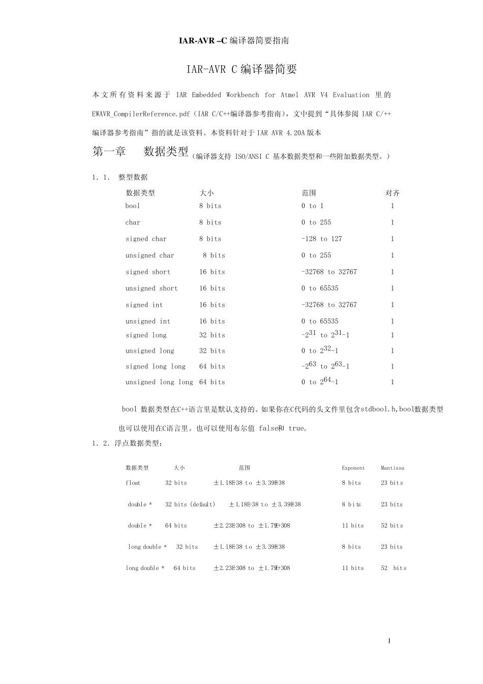 IARAVR–C编译器简要指南_第1页
