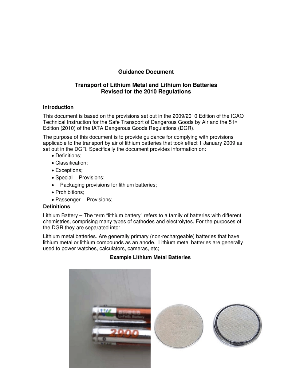 IATADGR2010第51版锂金属及锂离子电池运输指南_第1页