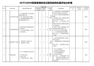IATF16949质量管理体系过程风险和机遇评估分析表
