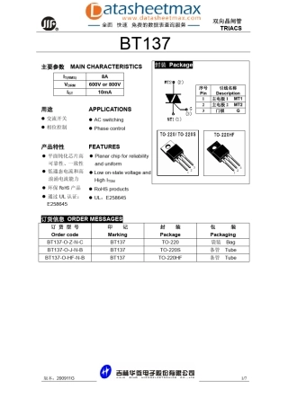ICdatasheetpdfBT137,pdf(双向晶闸管)