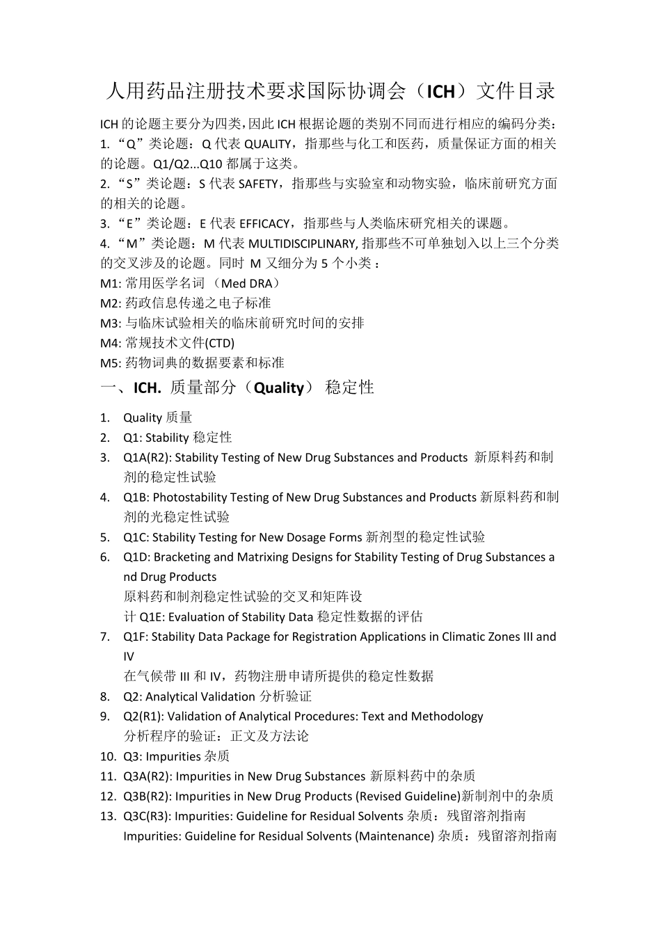 ICH指导原则文件目录(中英文)_第1页