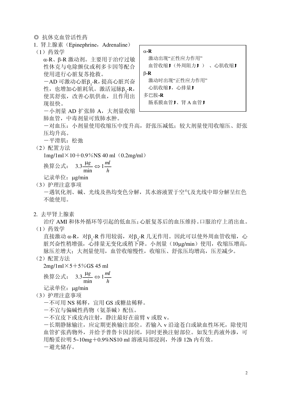 ICU常用泵入药物的药理、配置及护理注意事项_第2页