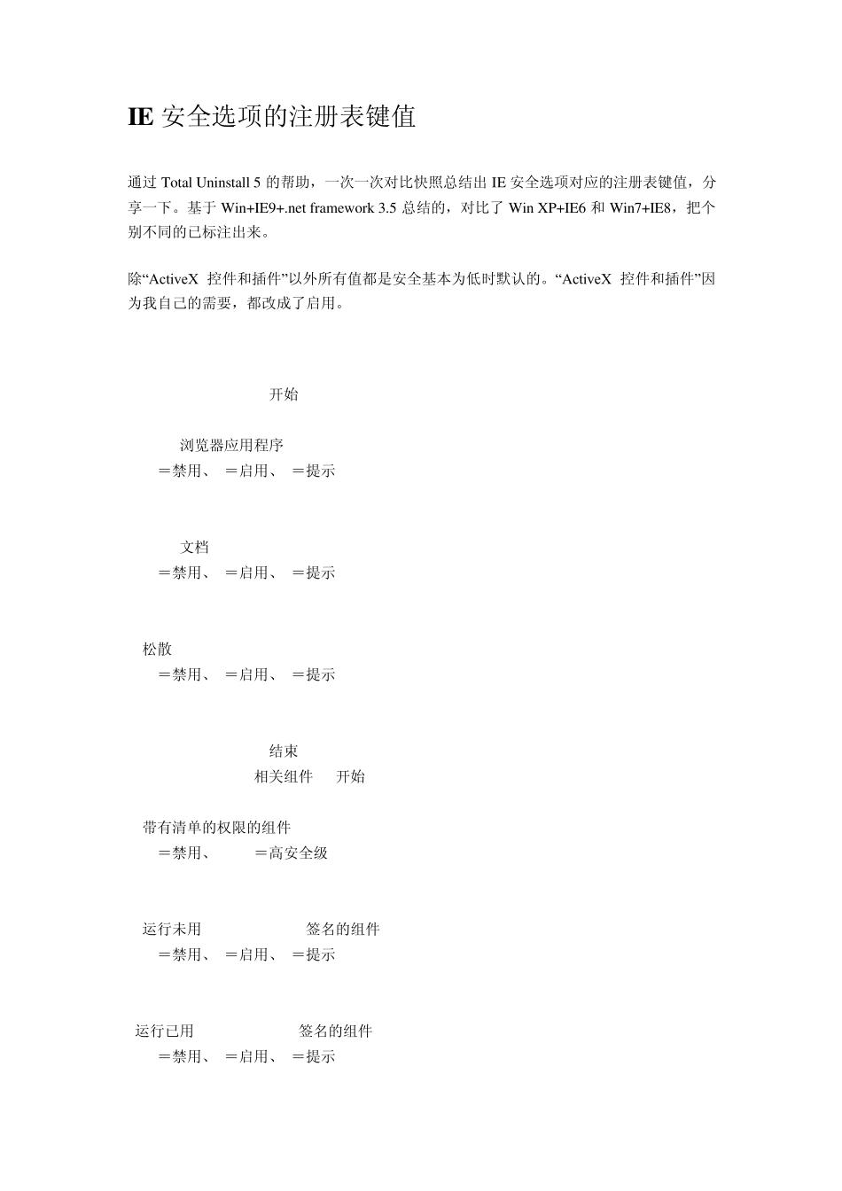 IE浏览器安全选项的注册表键值,修改注册表启用Activex控件的脚本_第1页