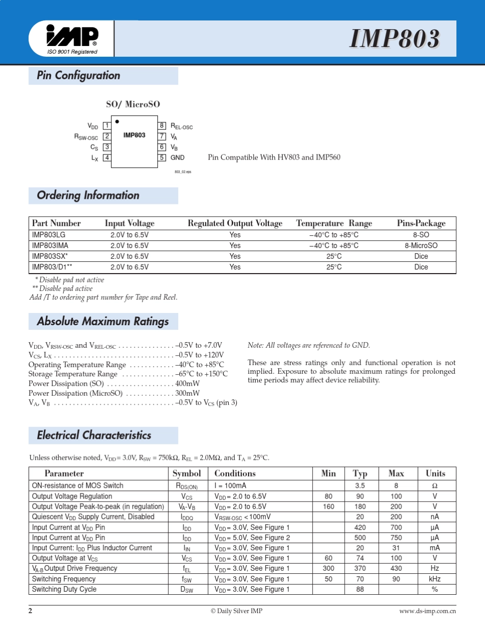 IMP803场致发光EL照明驱动器冷光片驱动_第2页