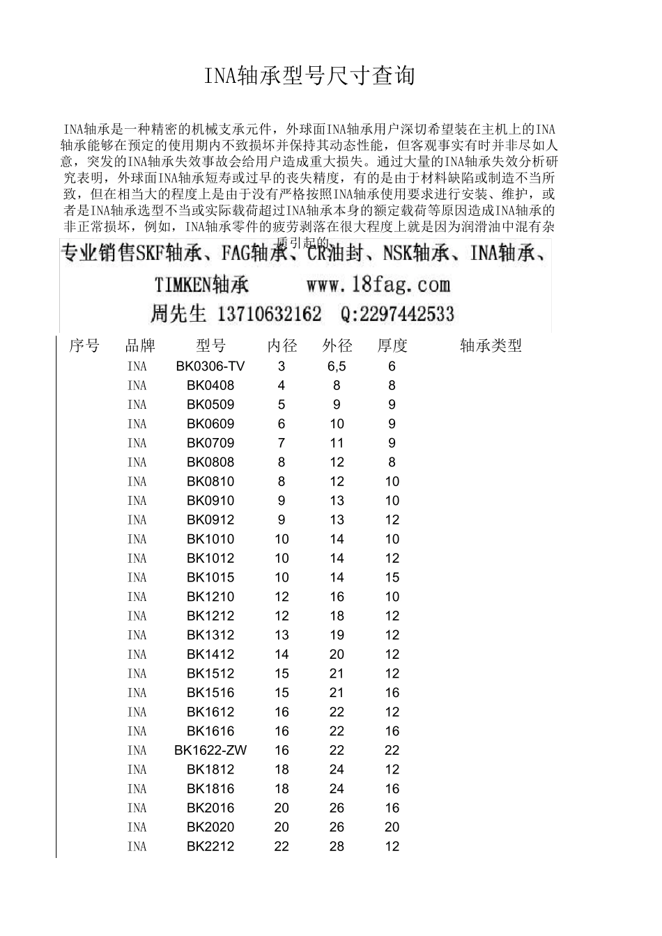 INA轴承型号尺寸_第1页
