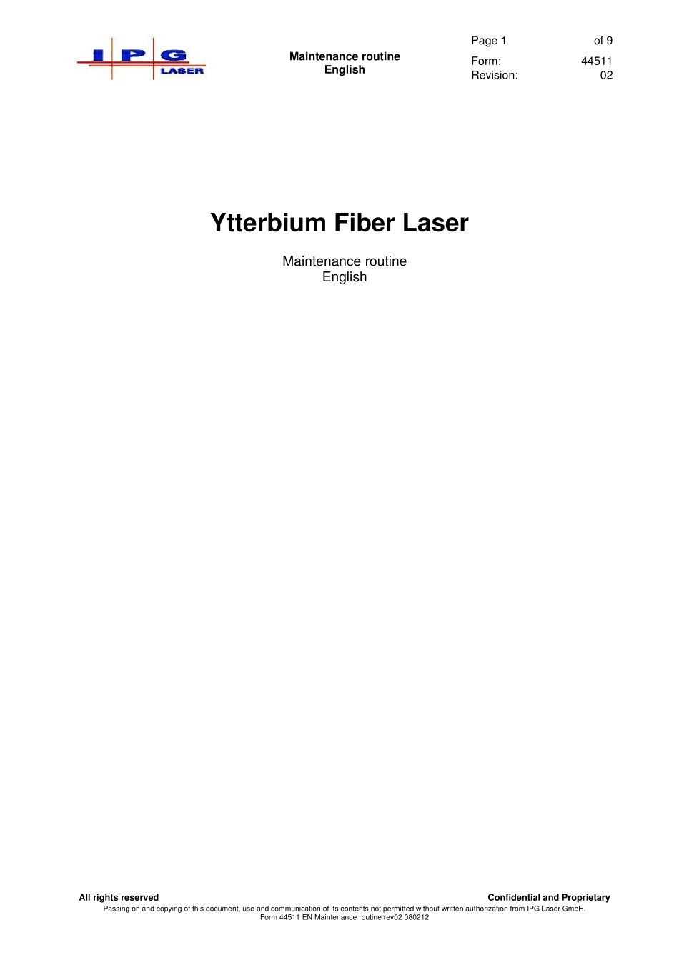 IPG光纤激光器维护手册_第1页