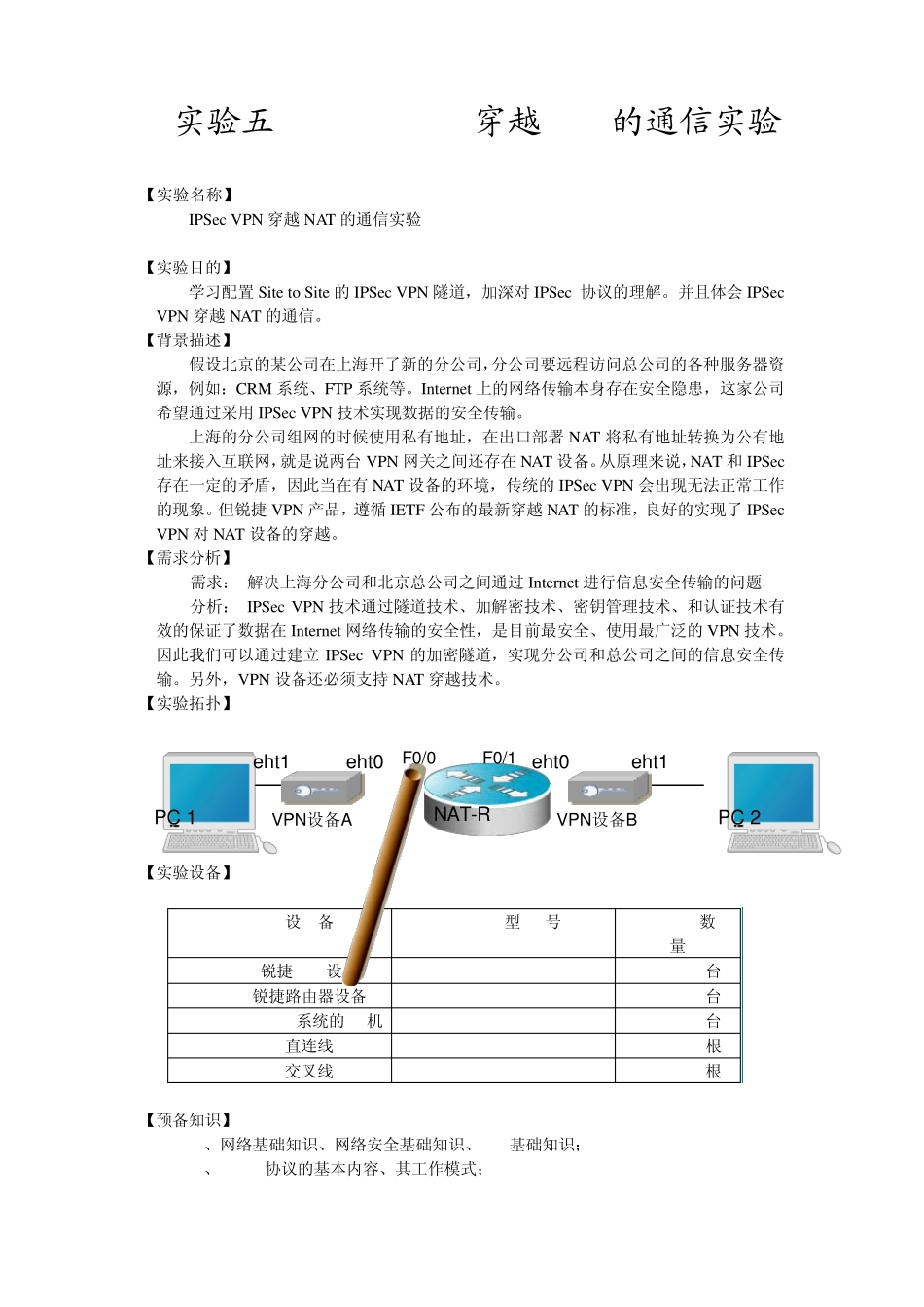 IPSecVPN穿越NAT的通信实验_第1页