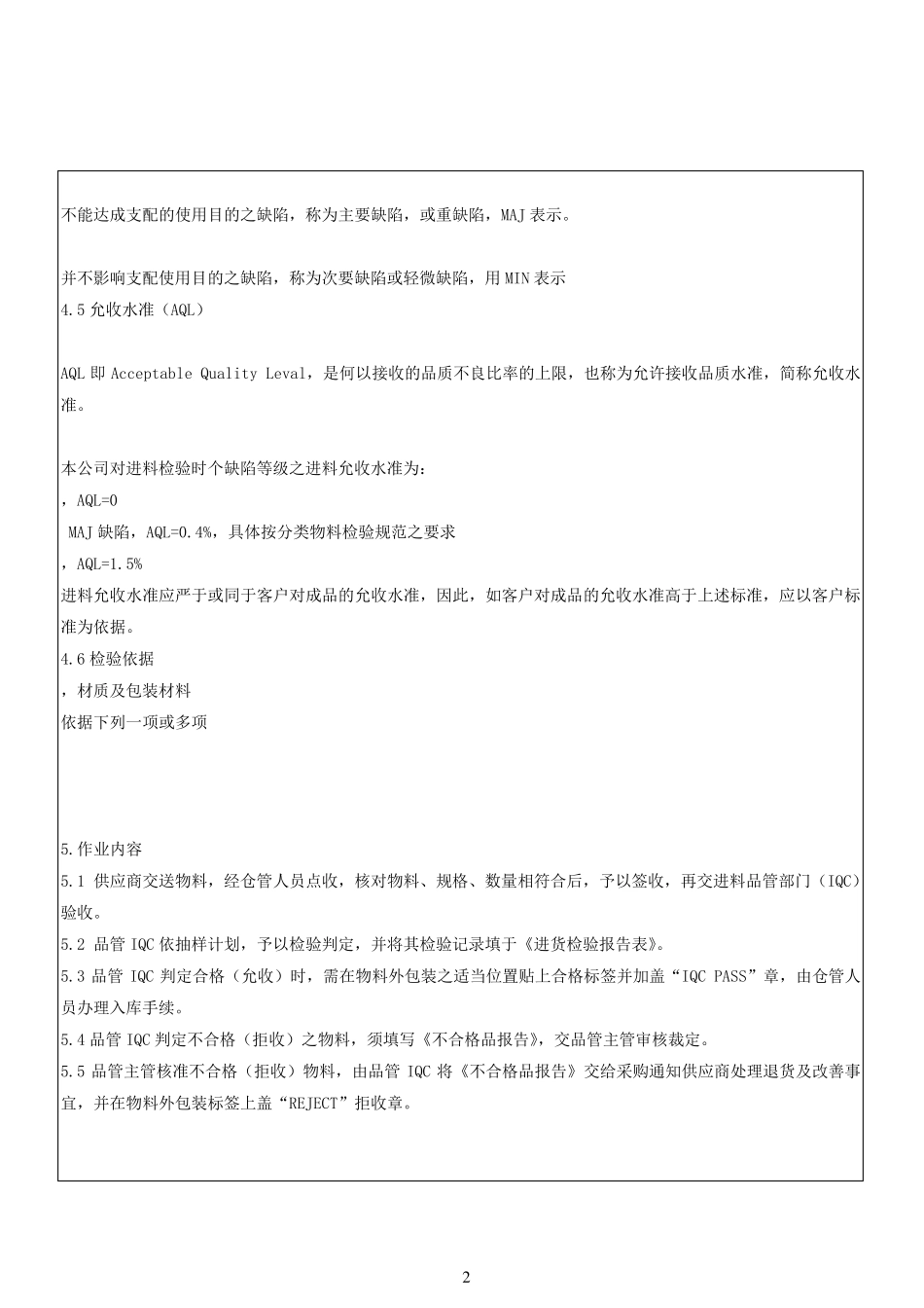 IQC来料检验规范标准书(最全分类)_第2页