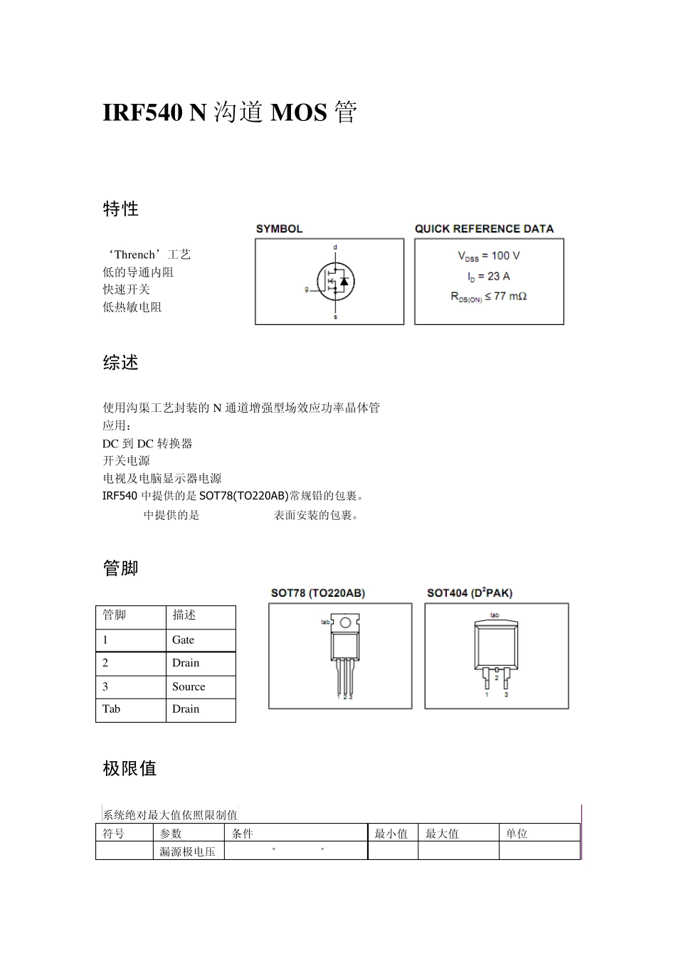 IRF540中文资料_第1页