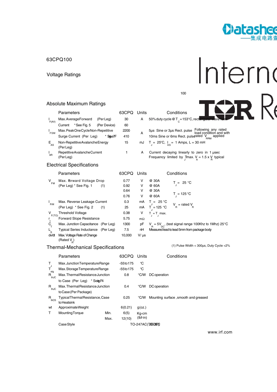 IR_肖特基二极管_63CPQ100_第2页