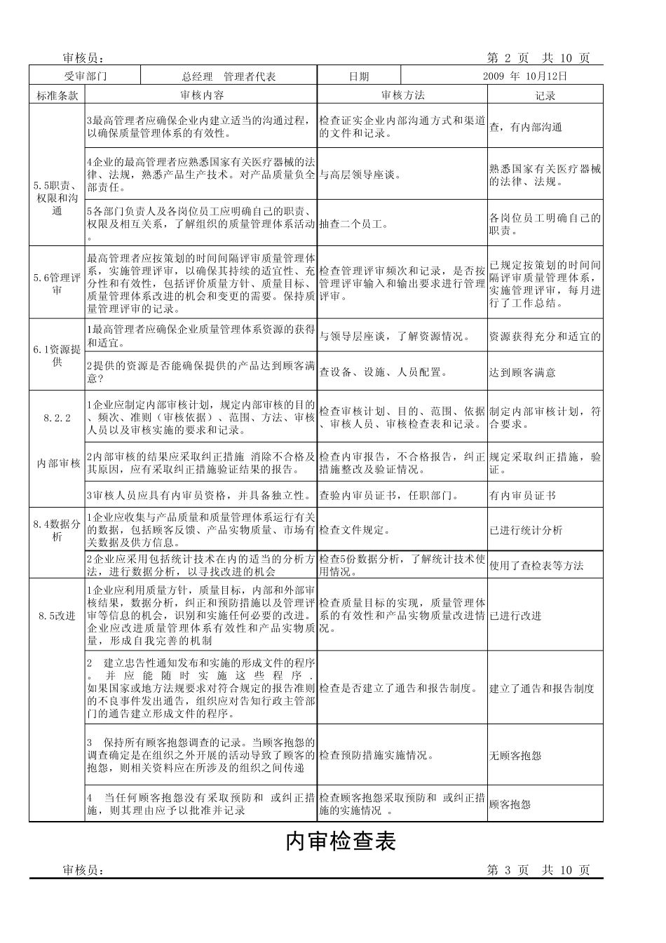 ISO13485内审检查表_第2页