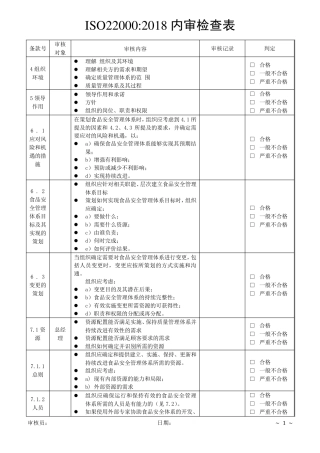 ISO22000(2018版)内审检查表
