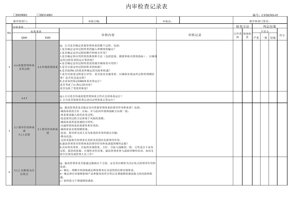 ISO9001ISO140012015版内审检查表(总表)_第2页
