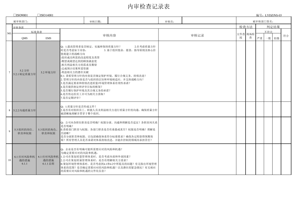ISO9001ISO140012015版内审检查表(总表)_第3页