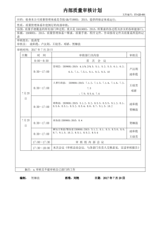 ISO9001质量管理体系内审报告资料
