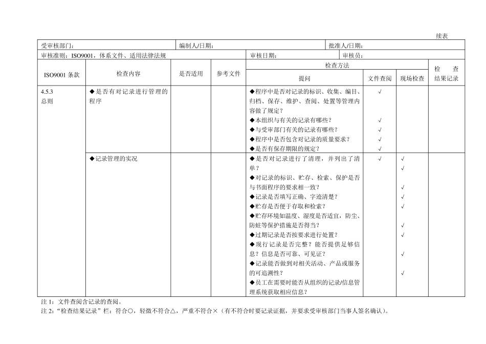iso9001质量管理体系审核通用检查表(适合各部门)[推荐]_第3页