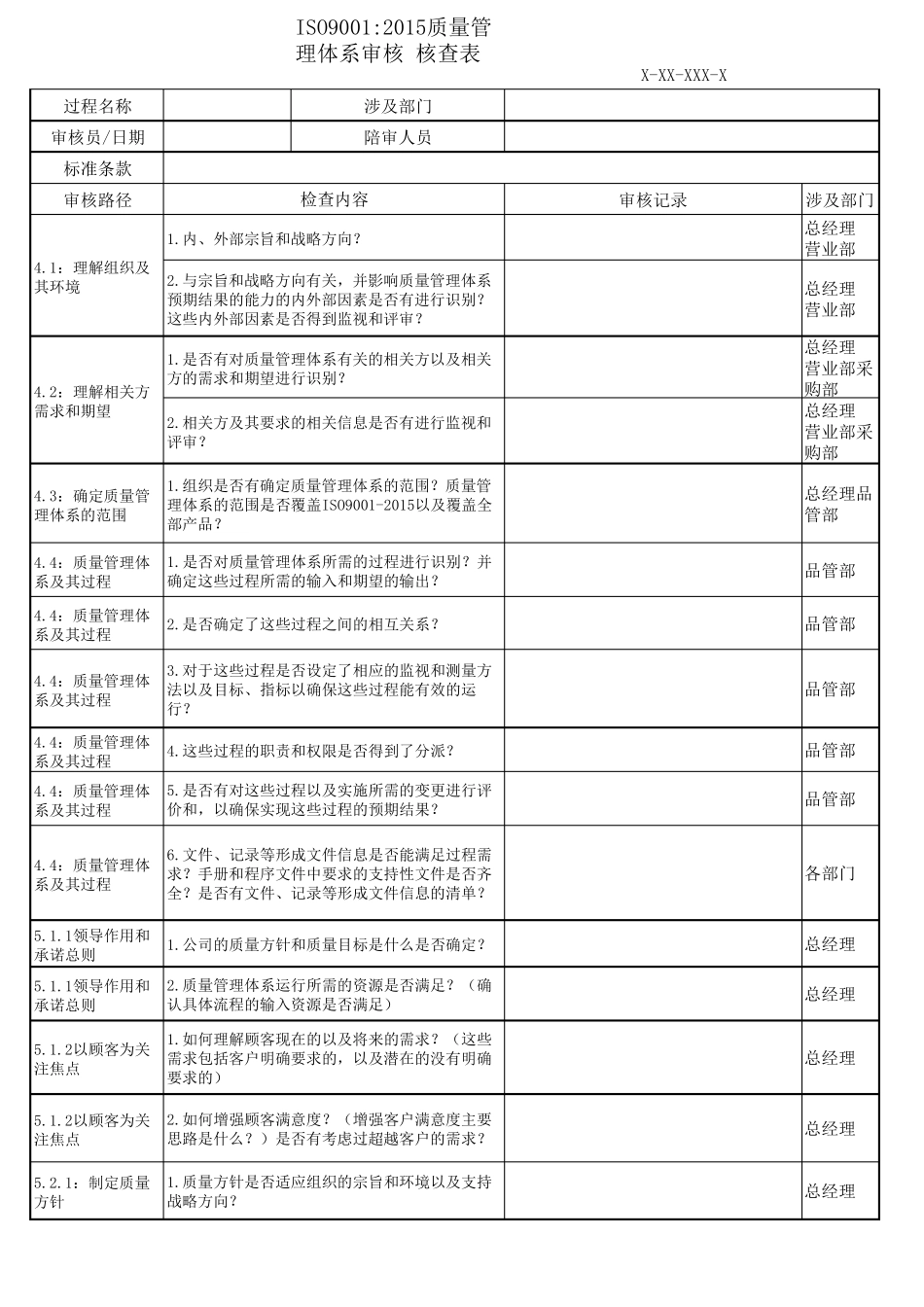 ISO9001：内审检查表_第1页