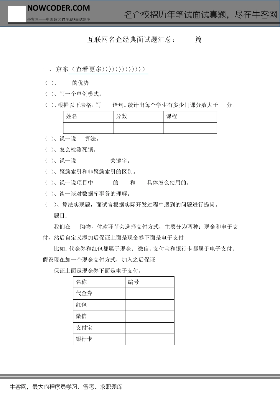 IT互联网名企经典面试题汇总：Java篇_第1页