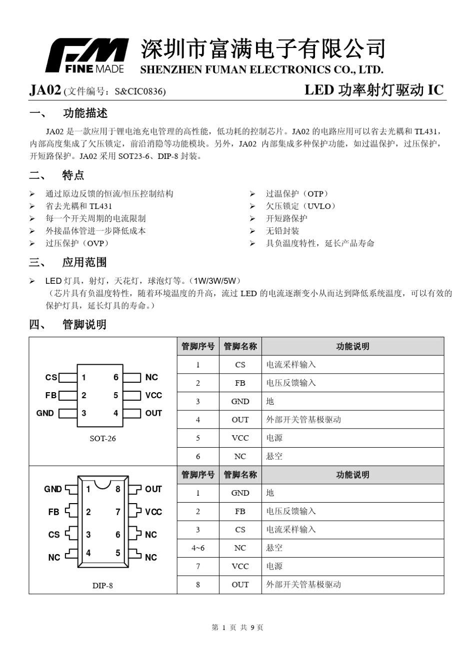 JA0235W小功率LED射灯驱动IC_第1页