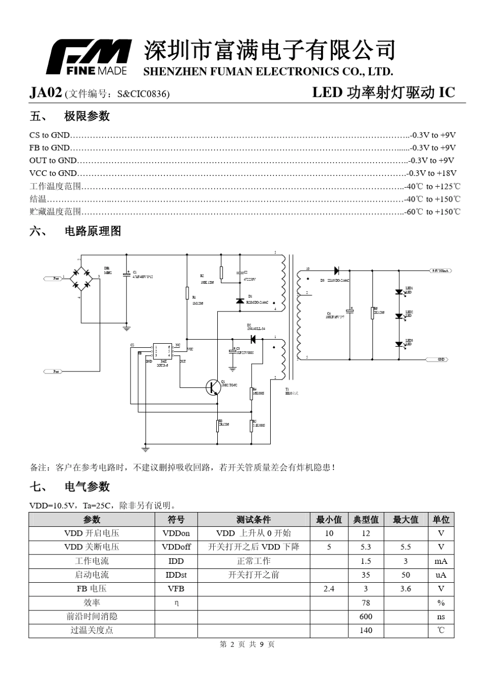 JA0235W小功率LED射灯驱动IC_第2页