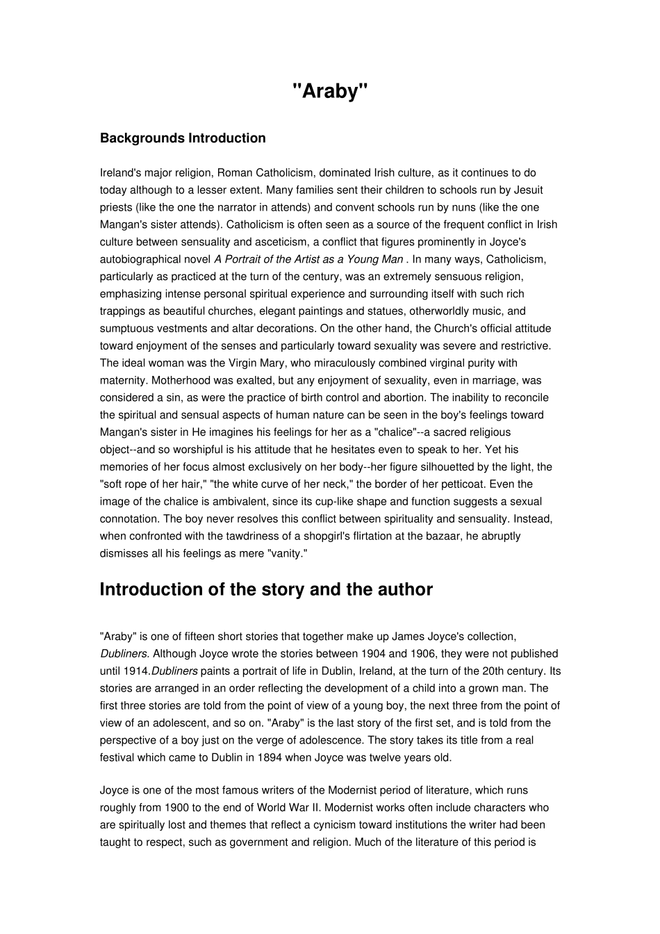 JamesJoyceAraby主题情节人物及背景分析_第1页