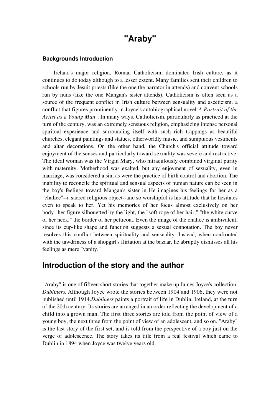 James_Joyce_Araby_主题情节人物及背景分析_第1页