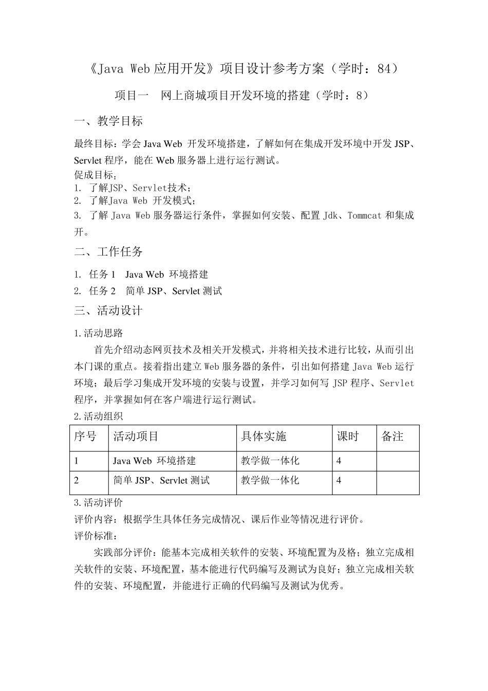 JavaWeb应用开发项目设计方案_第1页
