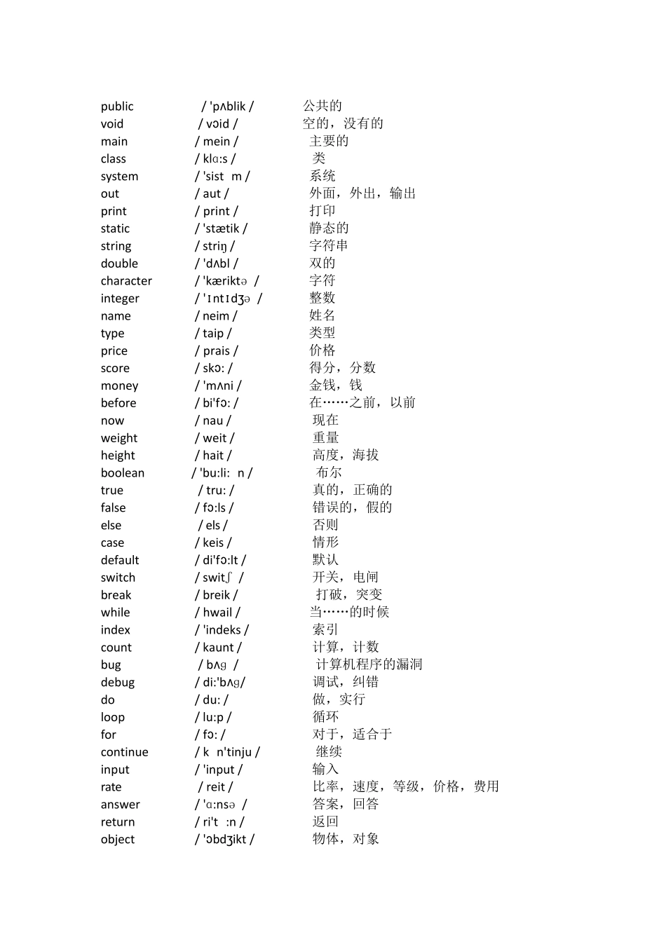 Java基础英语单词表_第1页