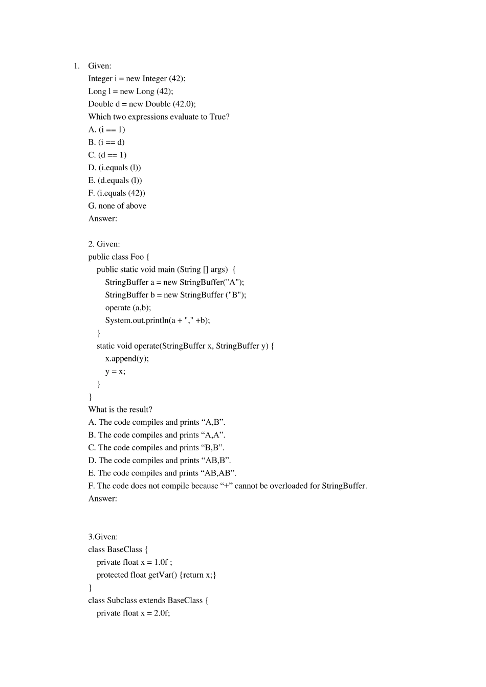 JAVA程序员笔试题目与答案_第1页