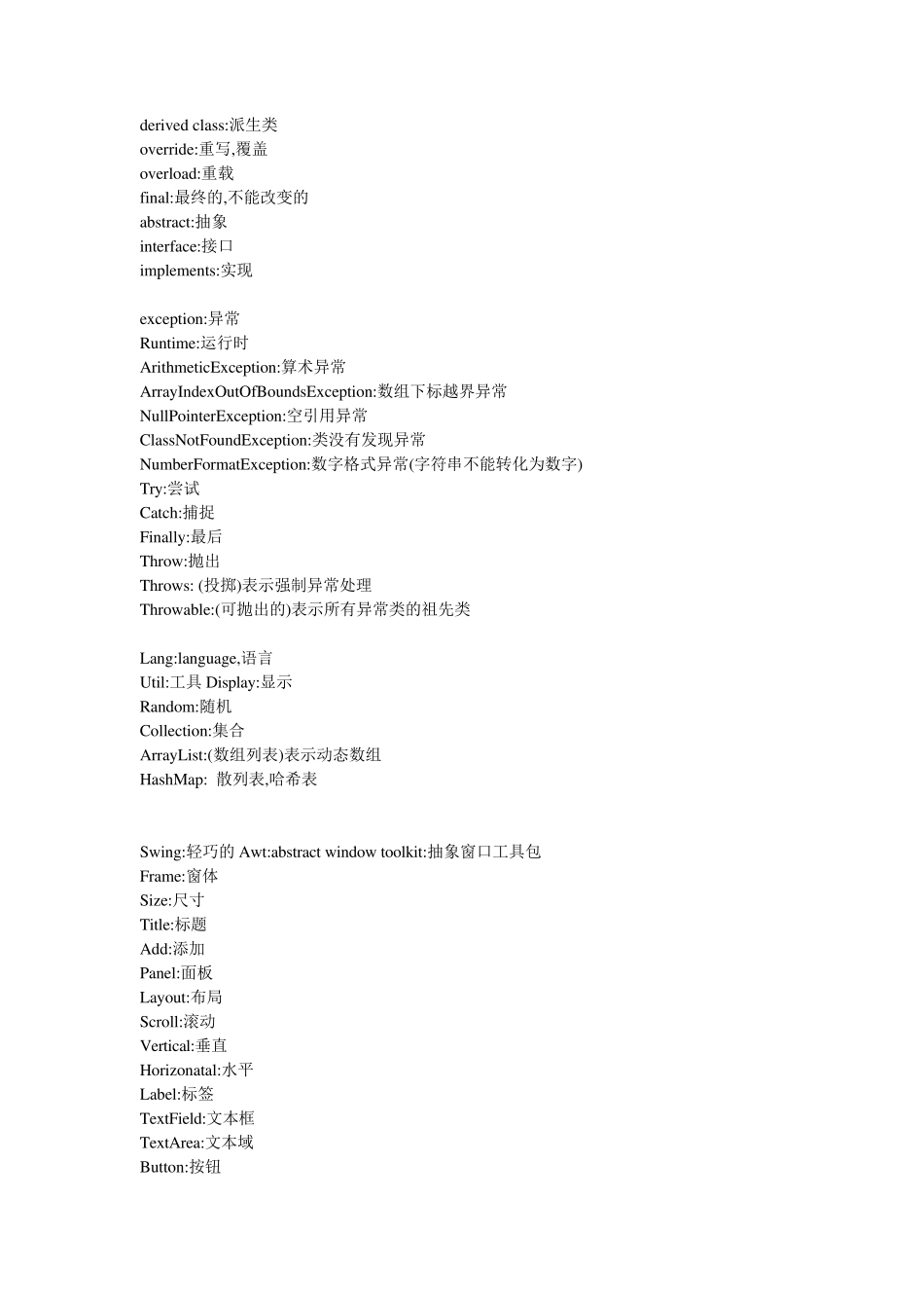 JAVA编程中常用的英文单词词汇汇总_第2页