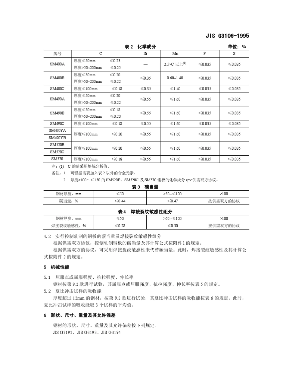 JISG31061995焊接结构用轧制钢材_第2页