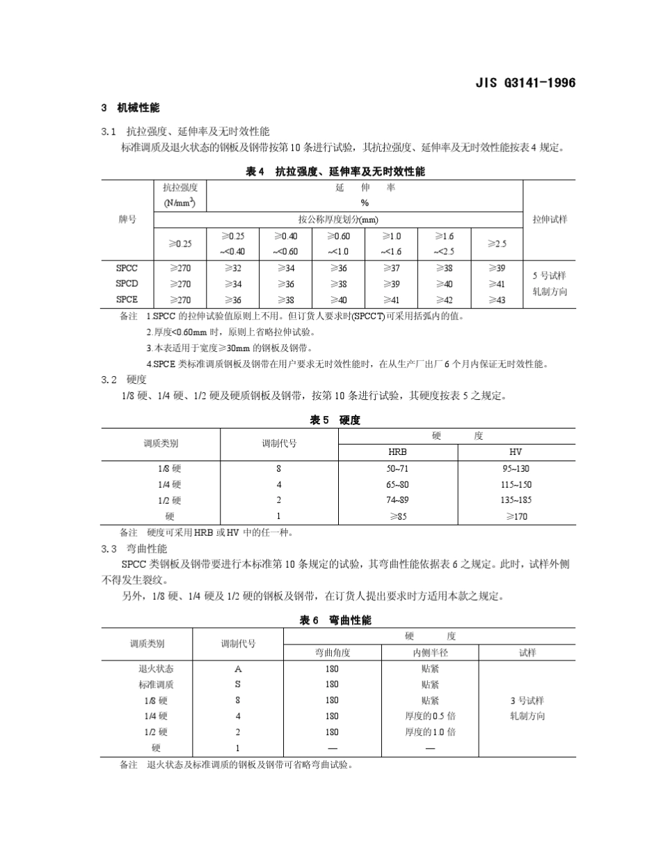 JISG31411996冷轧钢板及钢带_第2页