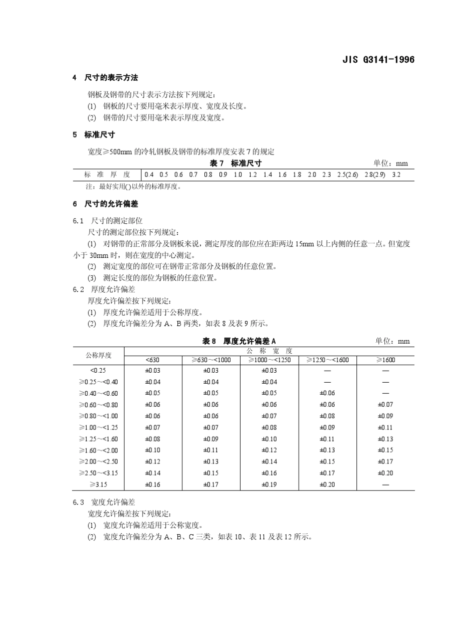 JISG31411996冷轧钢板及钢带_第3页
