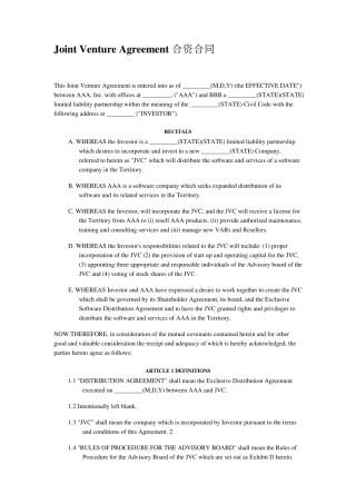 JointVentureAgreement合资合同