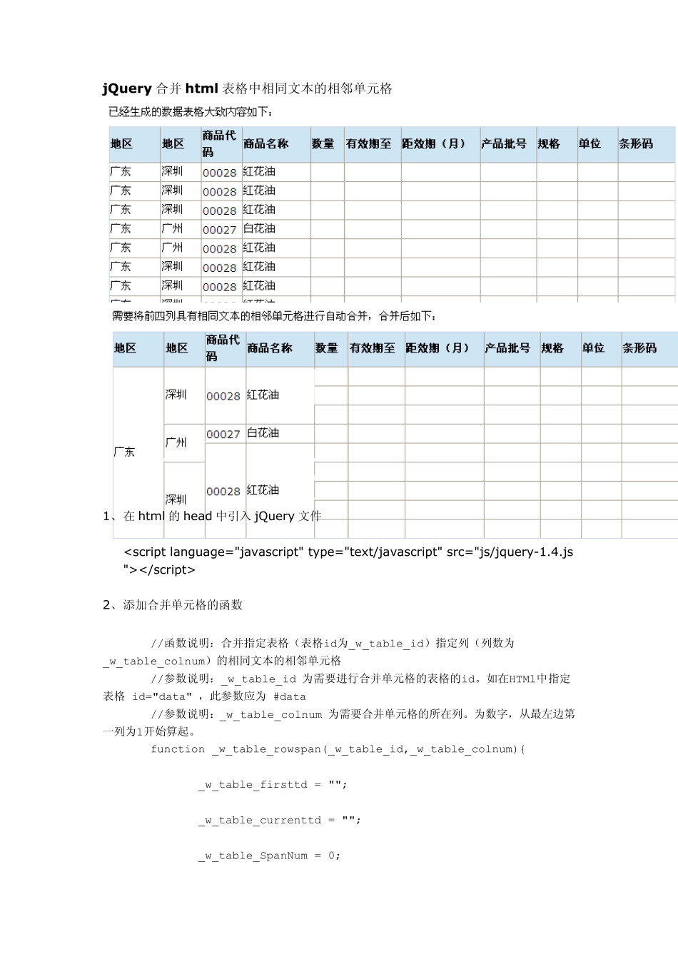 jQuery合并html表格中相同文本的相邻单元格_第1页