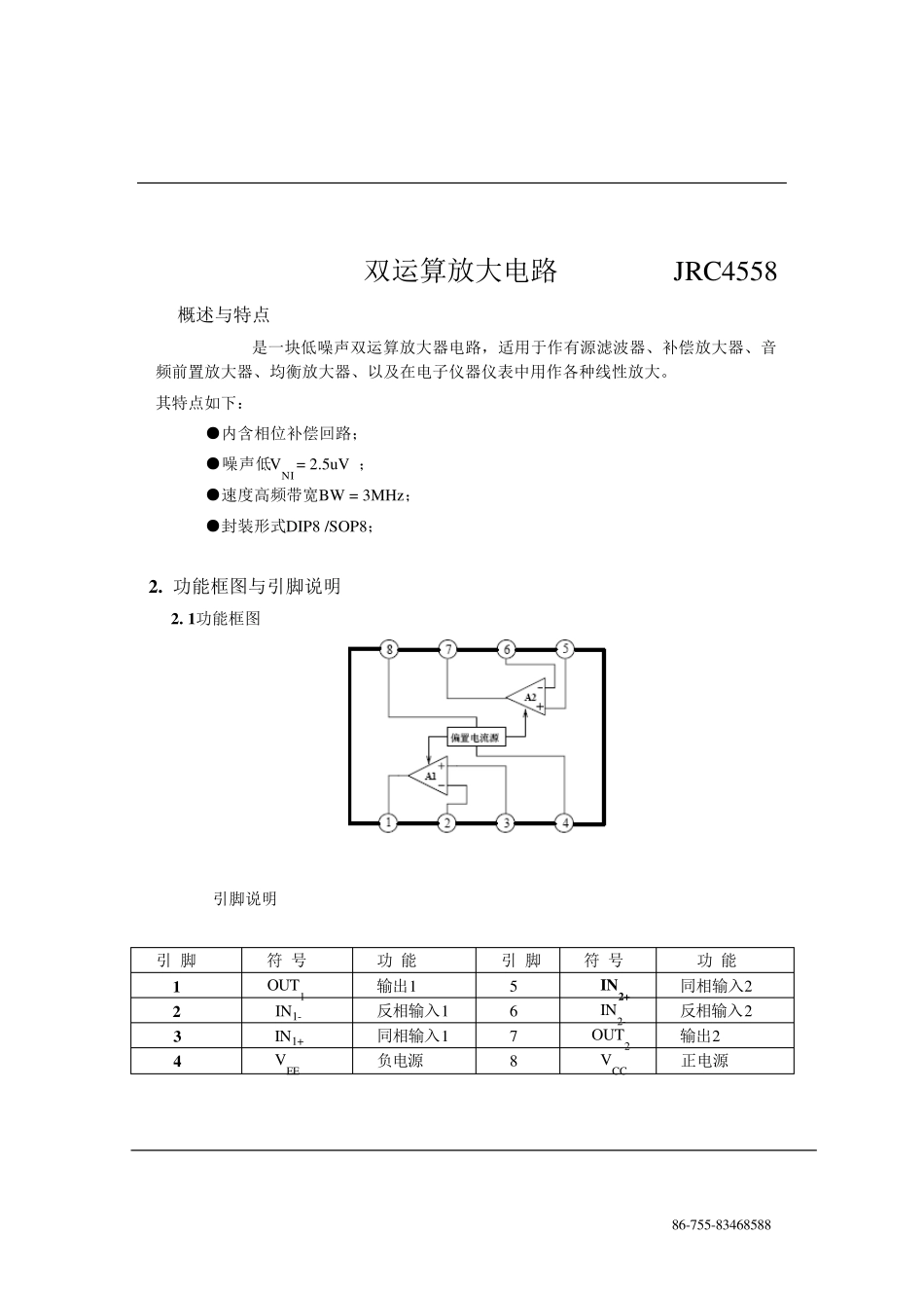 JRC4558中文规格书_第1页