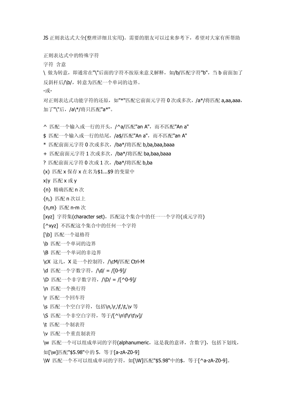 JS正则表达式大全(整理详细且实用)_第1页