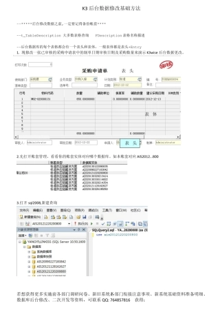 K3金碟后台数据修改基础方法及实例